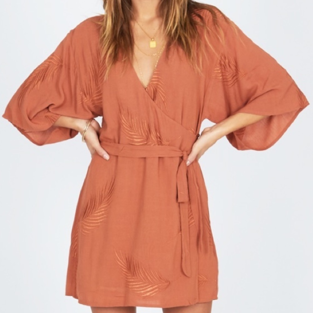 Amuse Society Terracotta Embroidered Kimono Wrap Dress, Size S, Perfect Conditi